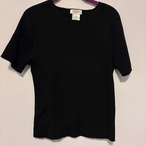 Talbots Women's L‎ Black Stretch Cotton Shirt Capsule Minimalist